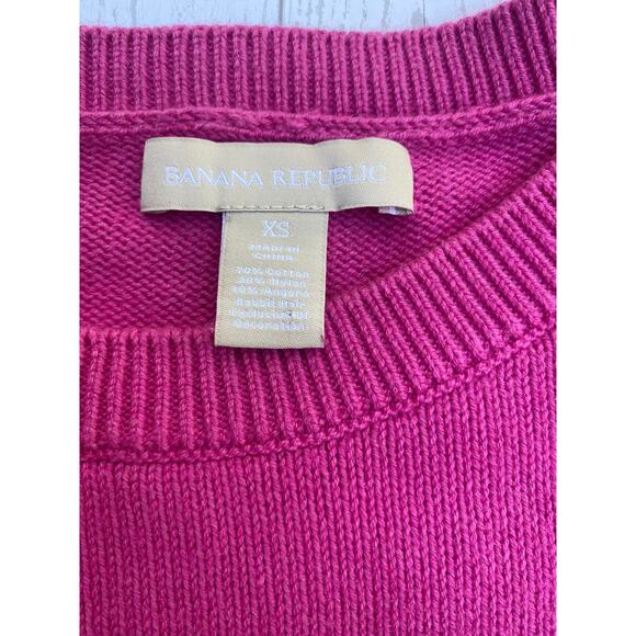 Banana Republic XS Pink Sweater Gold Sequin Elbow Patches Wool Blend Pullover - Picture 2 of 6